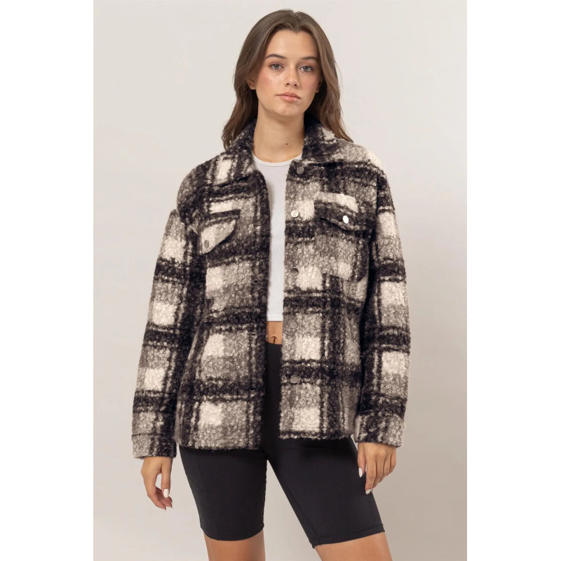 Korah - Checked boucle jacket with button fastening