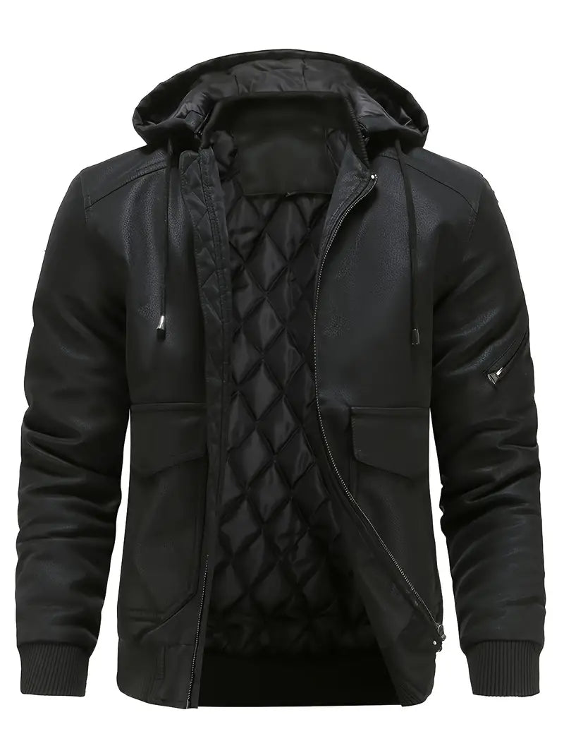 Felipe - Men's leather jacket with hood