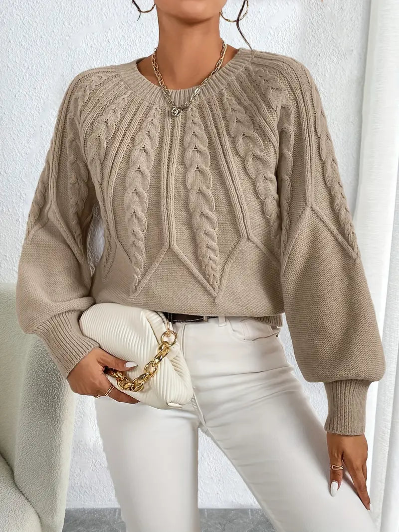 Natalya - Women's Braided Sweater with Puff Sleeves