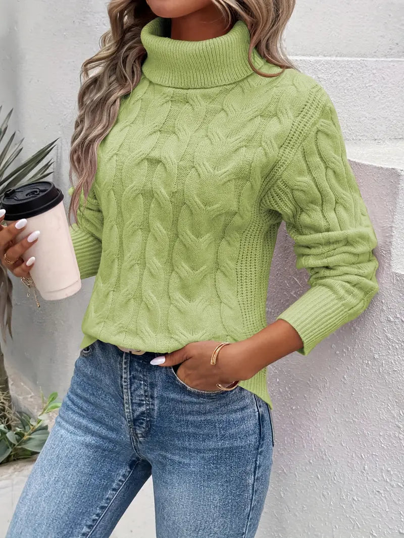 Mila - Stylish Women's Turtleneck Sweater with Classic Cable Knit Design