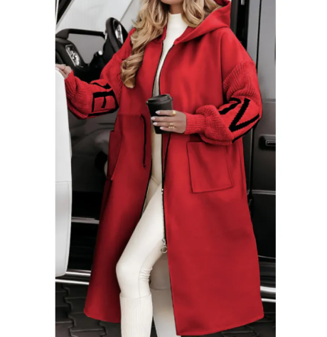 Daphnie - Long jacket with hood pockets and drawstring