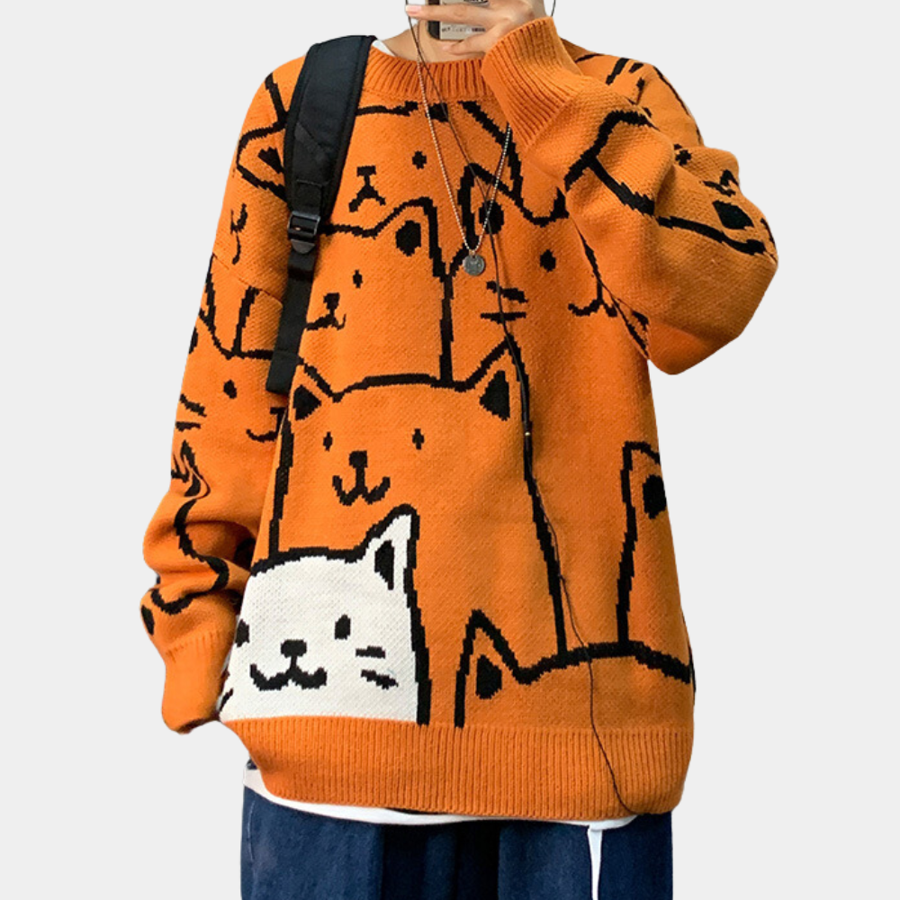 Elmar - Men's Casual Jumper with Cat Motif