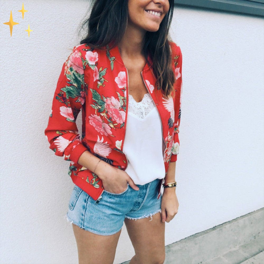 Martina - Elegant Light Print Zip Jacket with Floral Print