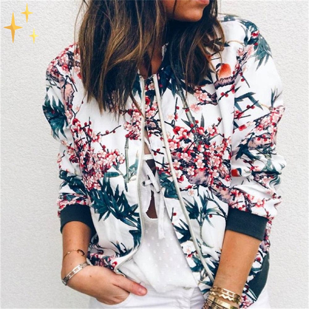 Martina - Elegant Light Print Zip Jacket with Floral Print