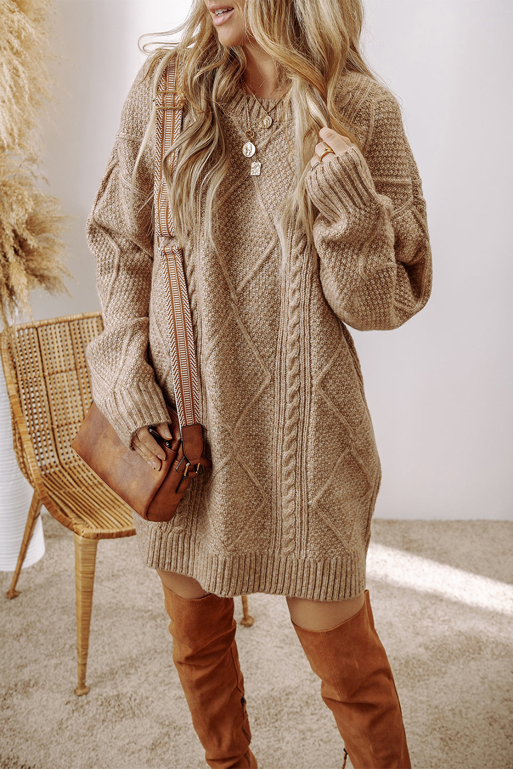 Cable-knit dress with a wide fit