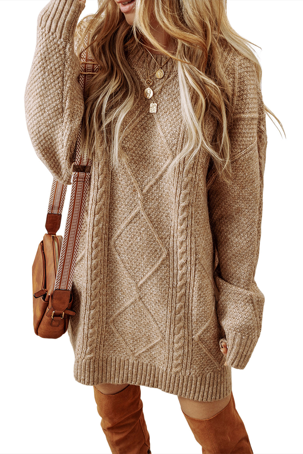 Cable-knit dress with a wide fit