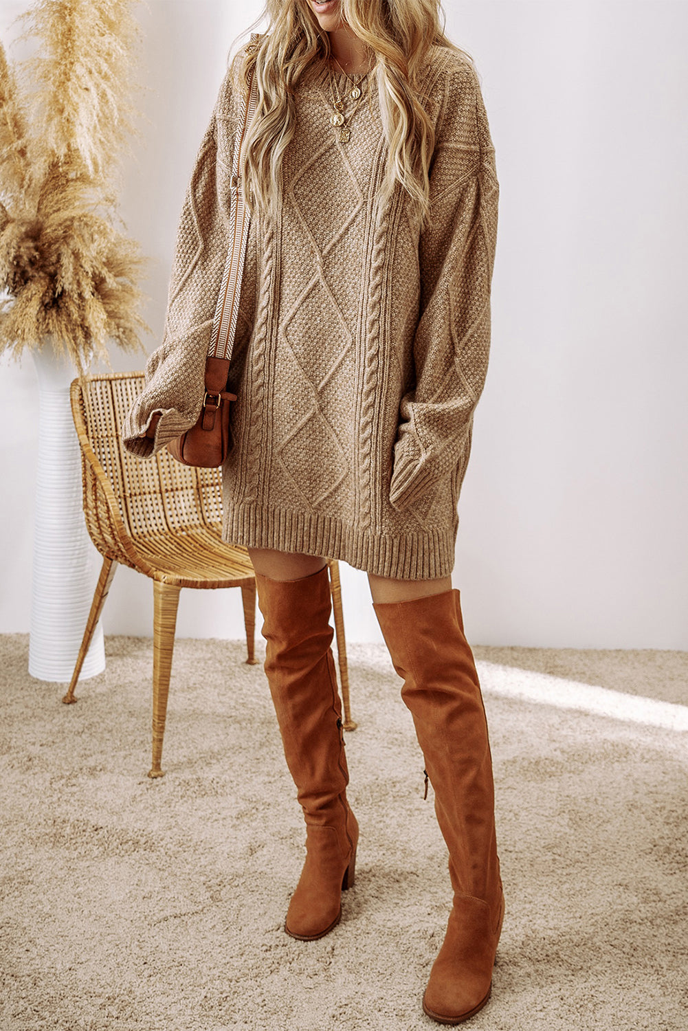 Cable-knit dress with a wide fit