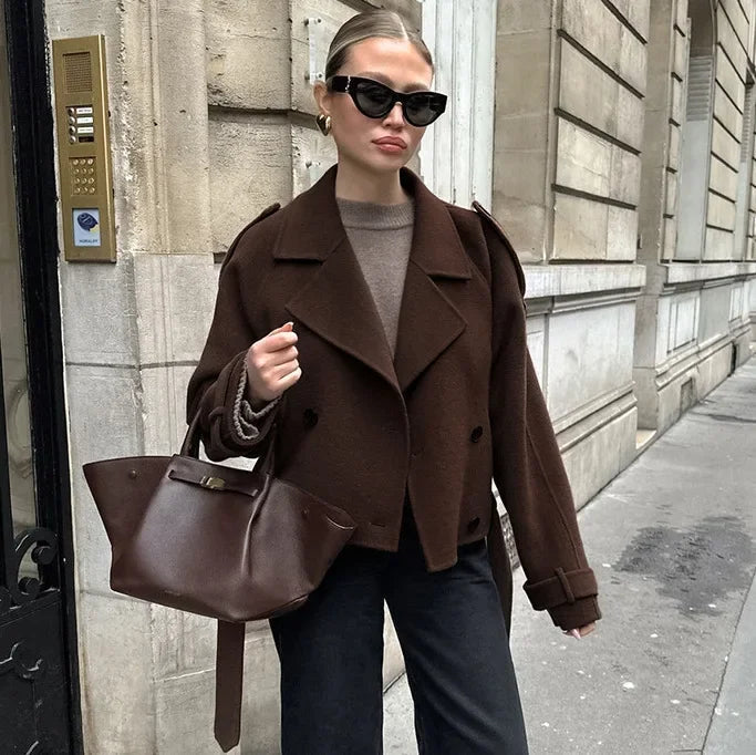 Short Trench-Inspired Coat with Waist Belt